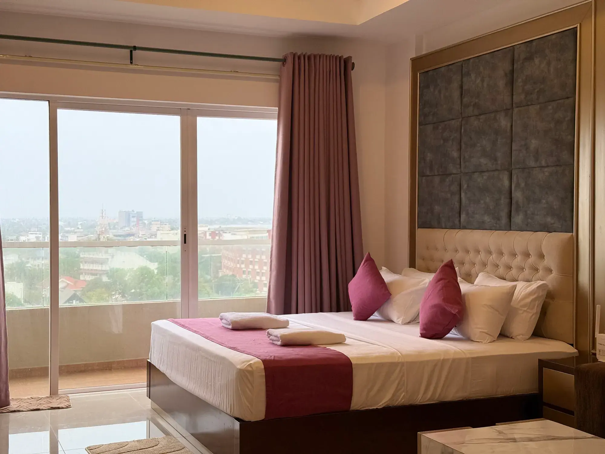 Bedroom with tall windows